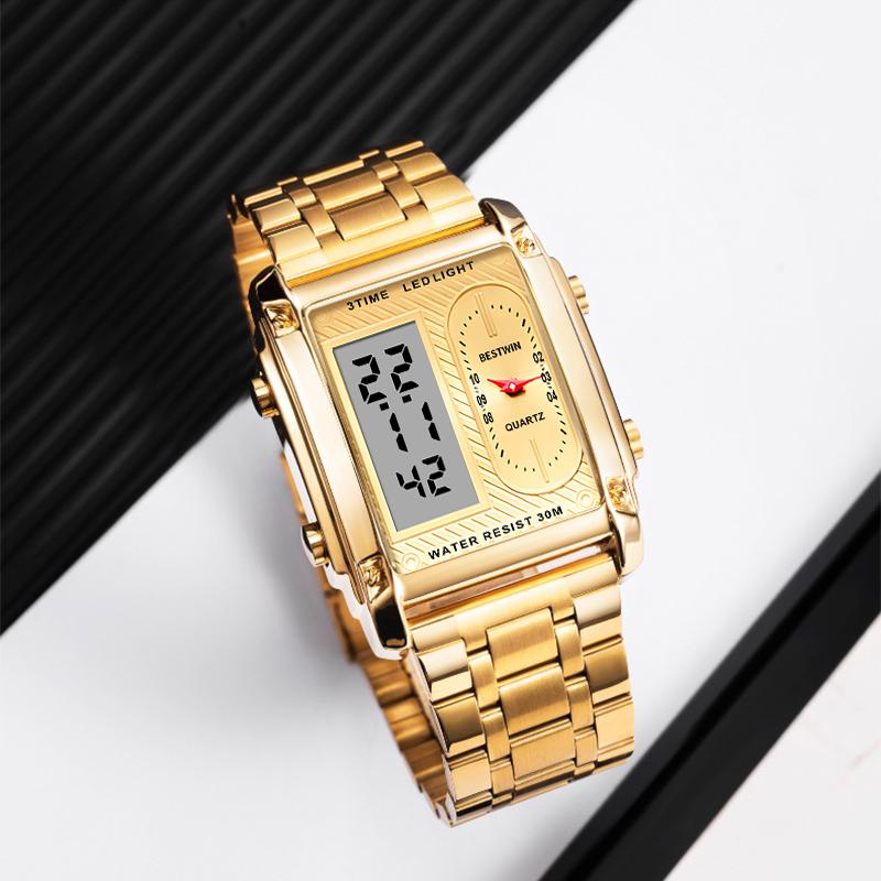 Men's Square Creative Dual-Movement Multifunctional Sports Watch