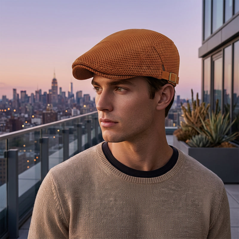 Breathable Flat Cap with Adjustable Strap ¨C Mesh Fabric, Classic Ivy Style & Built-in Sweatband