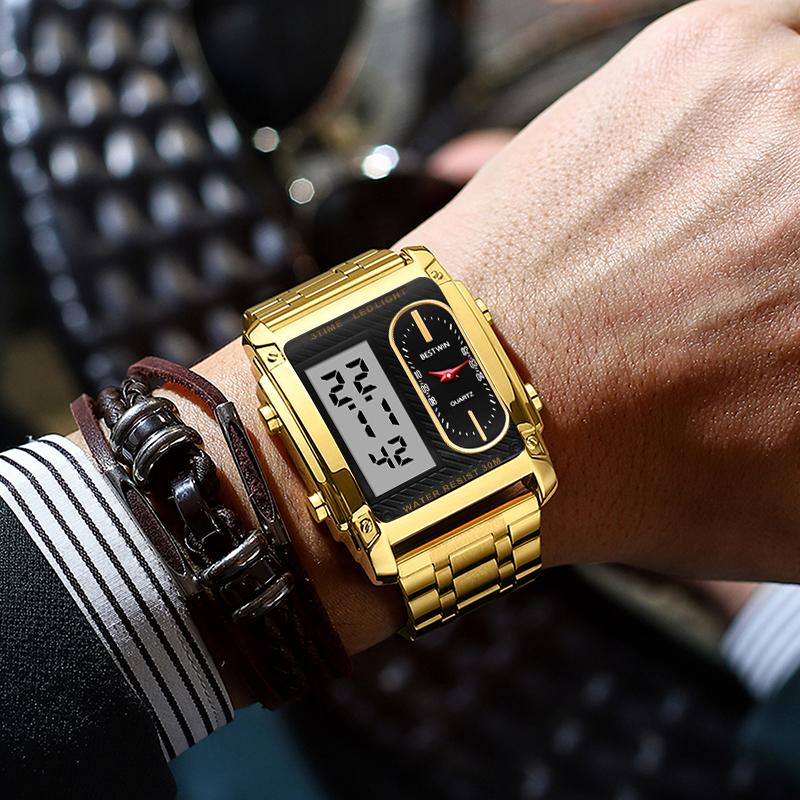 Men's Square Creative Dual-Movement Multifunctional Sports Watch