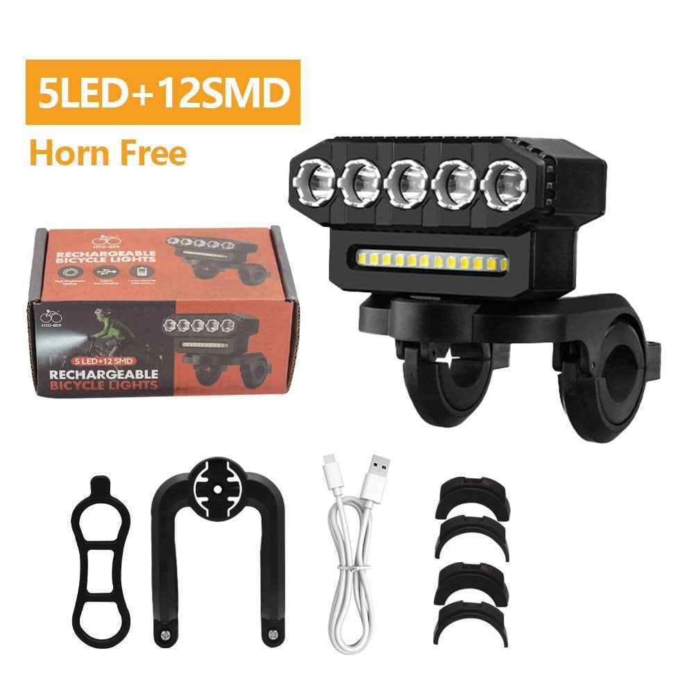 Fahrrad-Frontlicht - 8 LEDs, integrierte Hupe, USB-aufladbar, kabelgebundene Fernbedienung