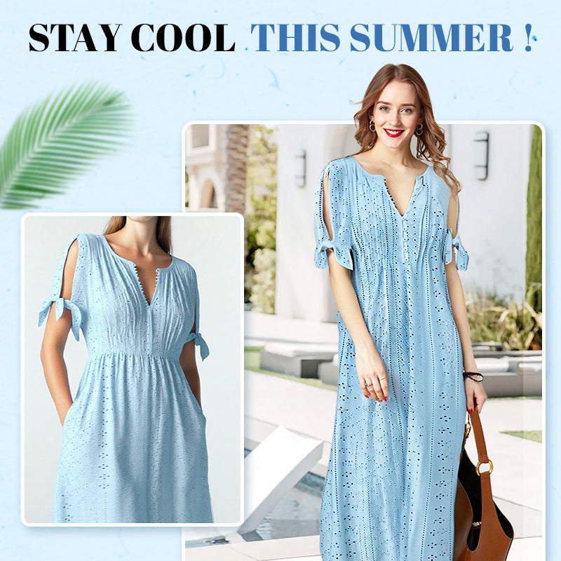 Women's Elegant V-Neck Hollow-Out Solid Dress
