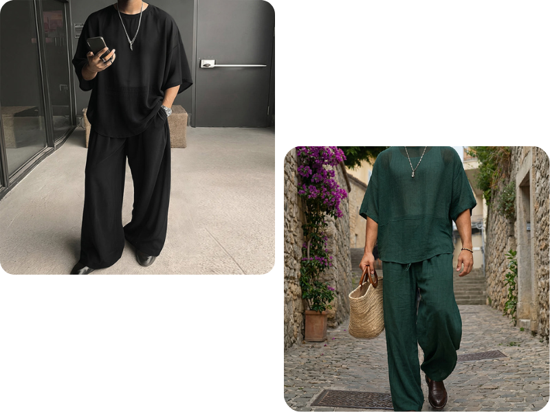 2026 New Arrivals Men's T-Shirt & Wide-Leg Pants 2-Piece Set