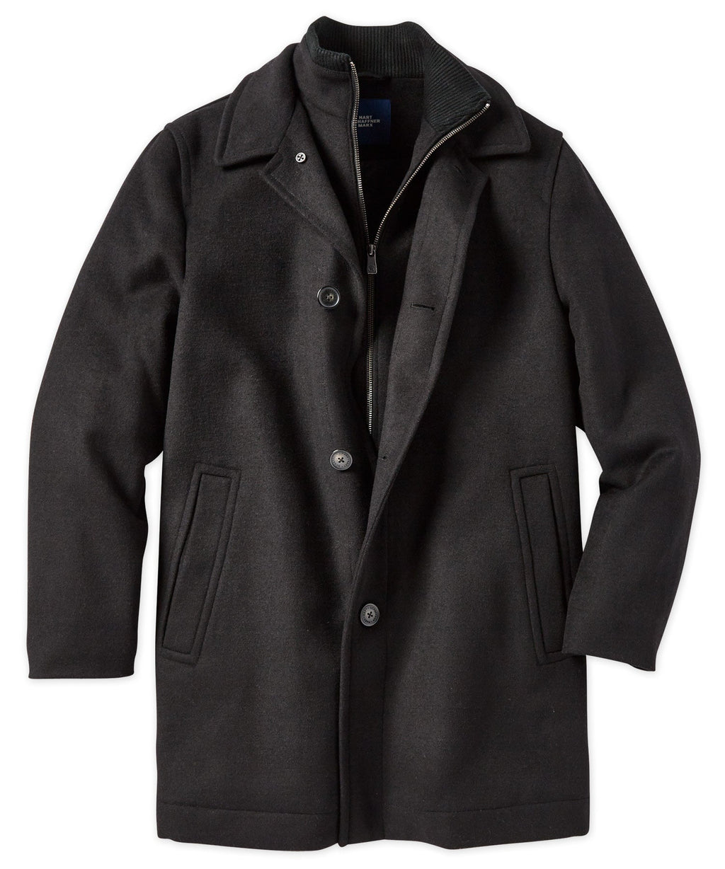 Wool Blend Three-Quarter Length Bibbed Coat