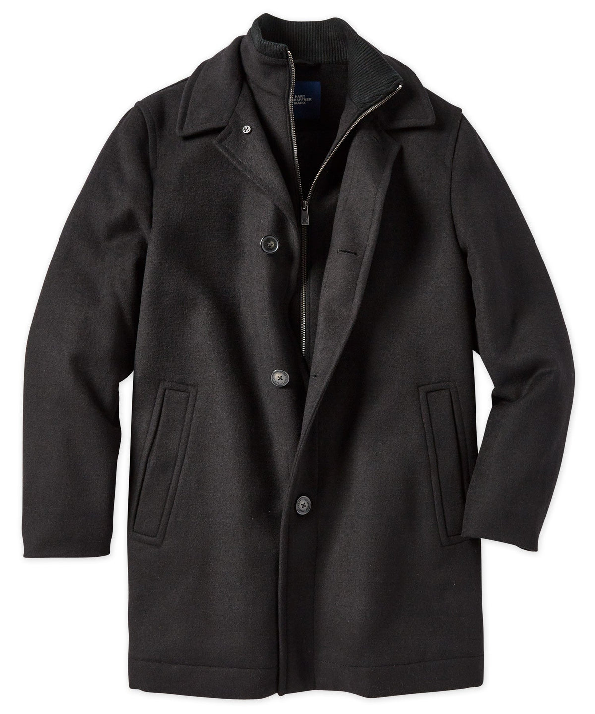 Wool Blend Three-Quarter Length Bibbed Coat