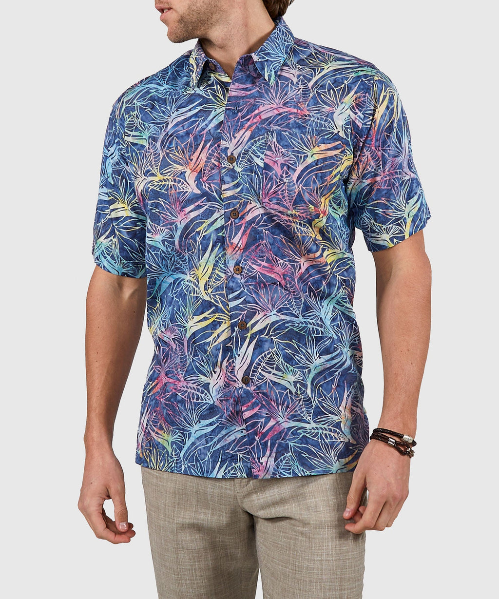 Short Sleeve Batik Print Camp Shirt – Blue Multi