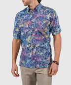 Short Sleeve Batik Print Camp Shirt – Blue Multi