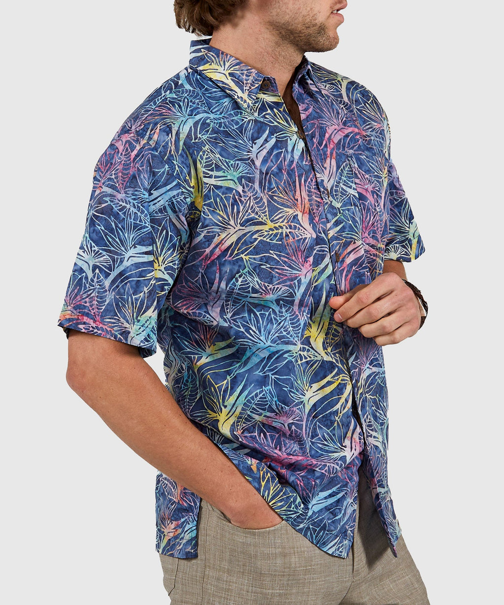 Short Sleeve Batik Print Camp Shirt – Blue Multi