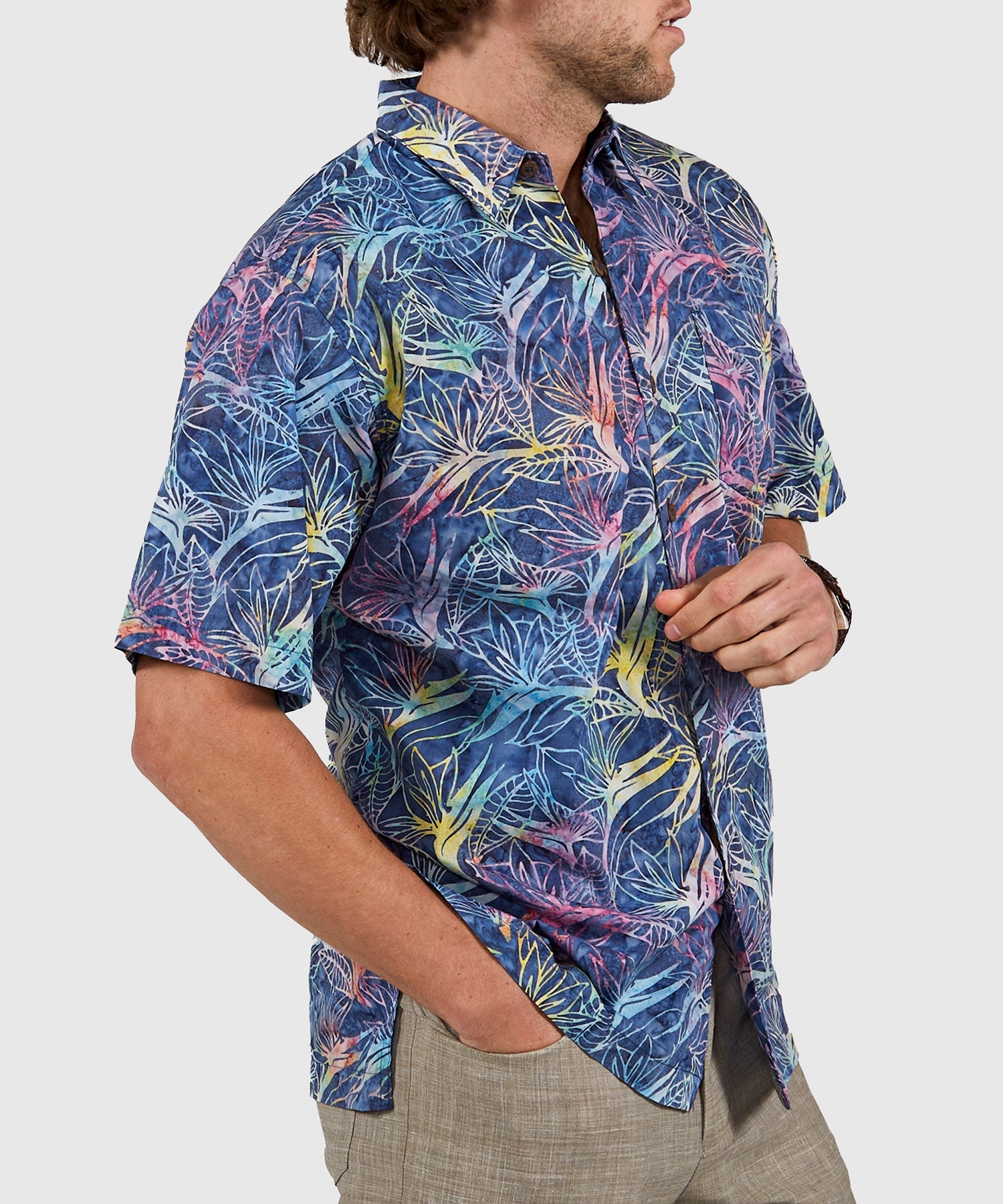 Short Sleeve Batik Print Camp Shirt – Blue Multi