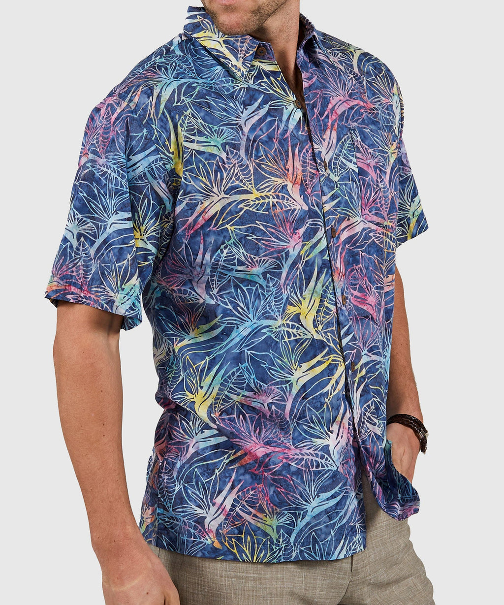 Short Sleeve Batik Print Camp Shirt – Blue Multi
