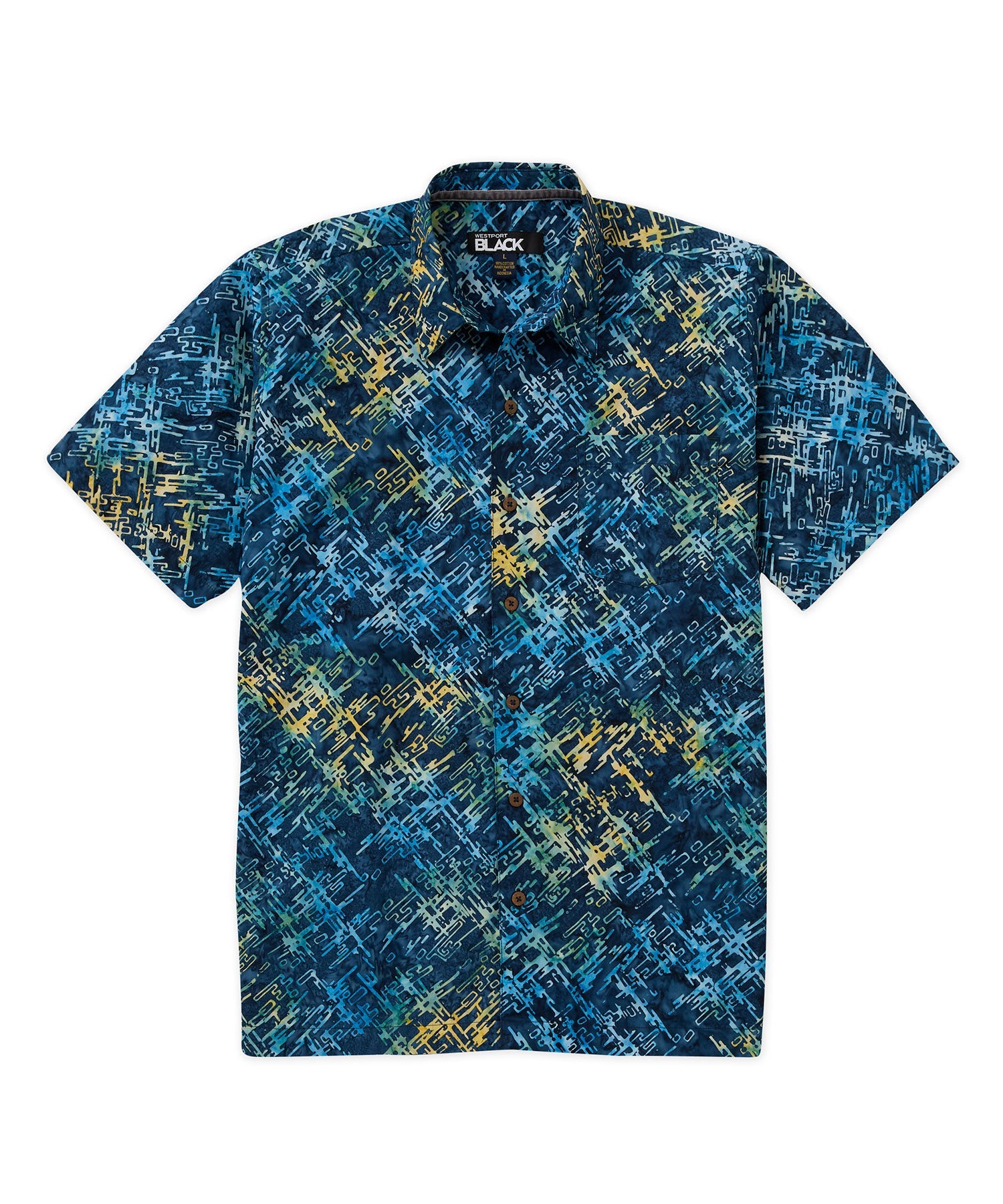 Short Sleeve Batik Print Camp Shirt – Mixed Blue