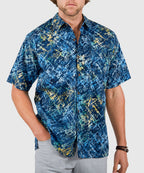 Short Sleeve Batik Print Camp Shirt – Mixed Blue