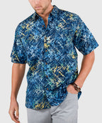 Short Sleeve Batik Print Camp Shirt – Mixed Blue