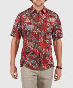 Short Sleeve Batik Print Camp Shirt – Red Swirl