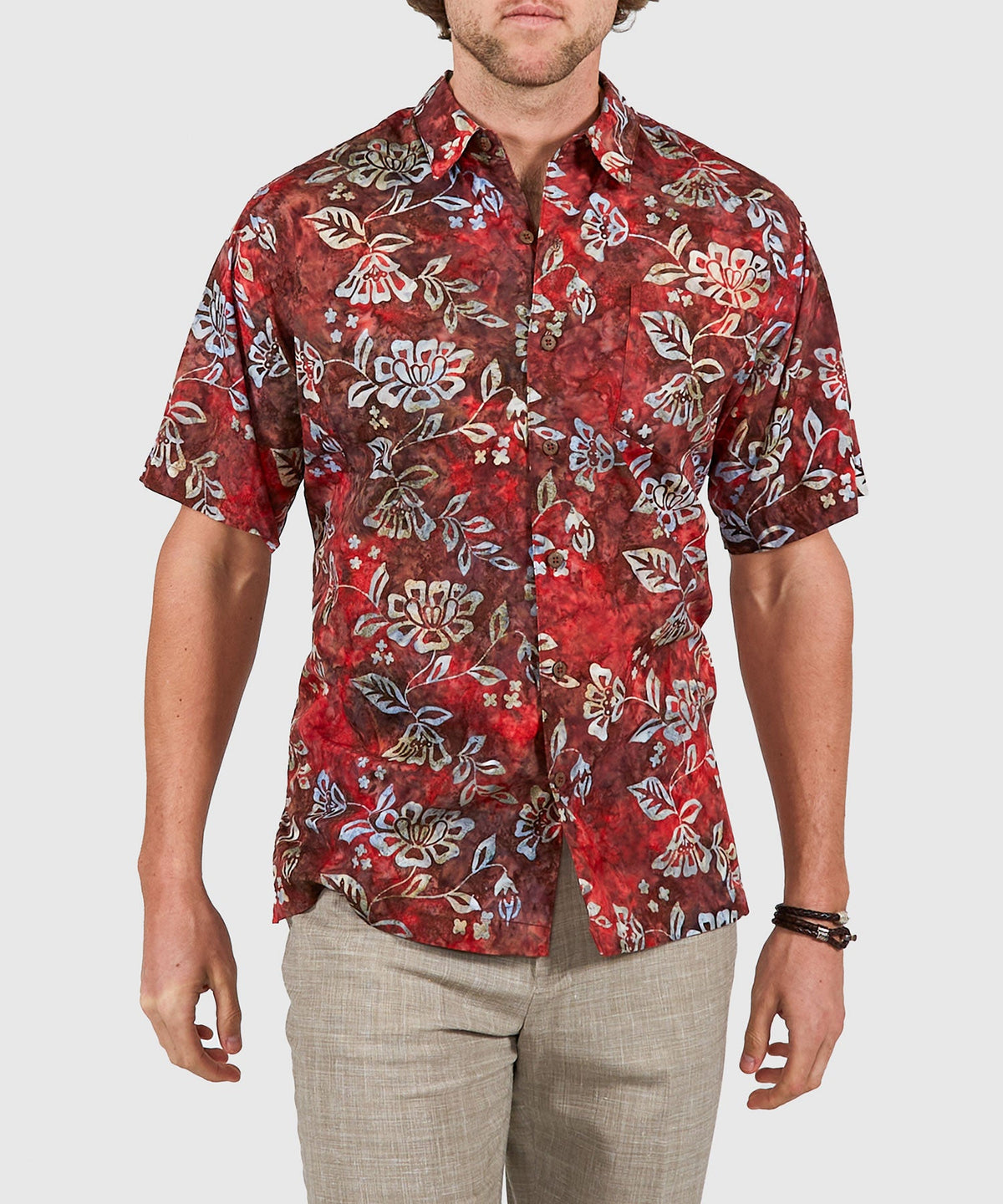 Short Sleeve Batik Print Camp Shirt – Red Swirl