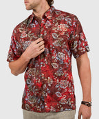 Short Sleeve Batik Print Camp Shirt – Red Swirl
