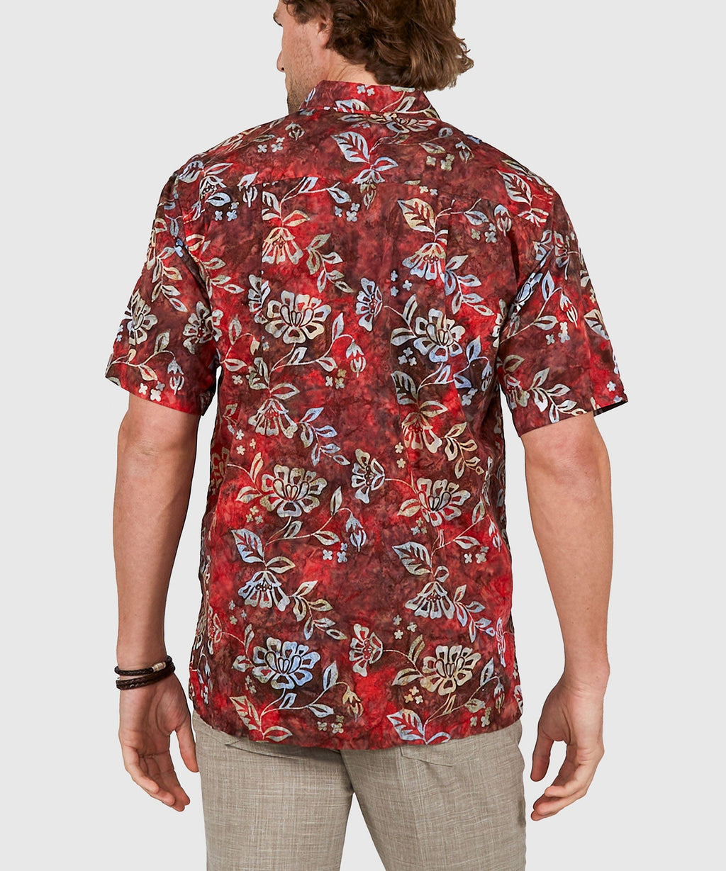 Short Sleeve Batik Print Camp Shirt – Red Swirl