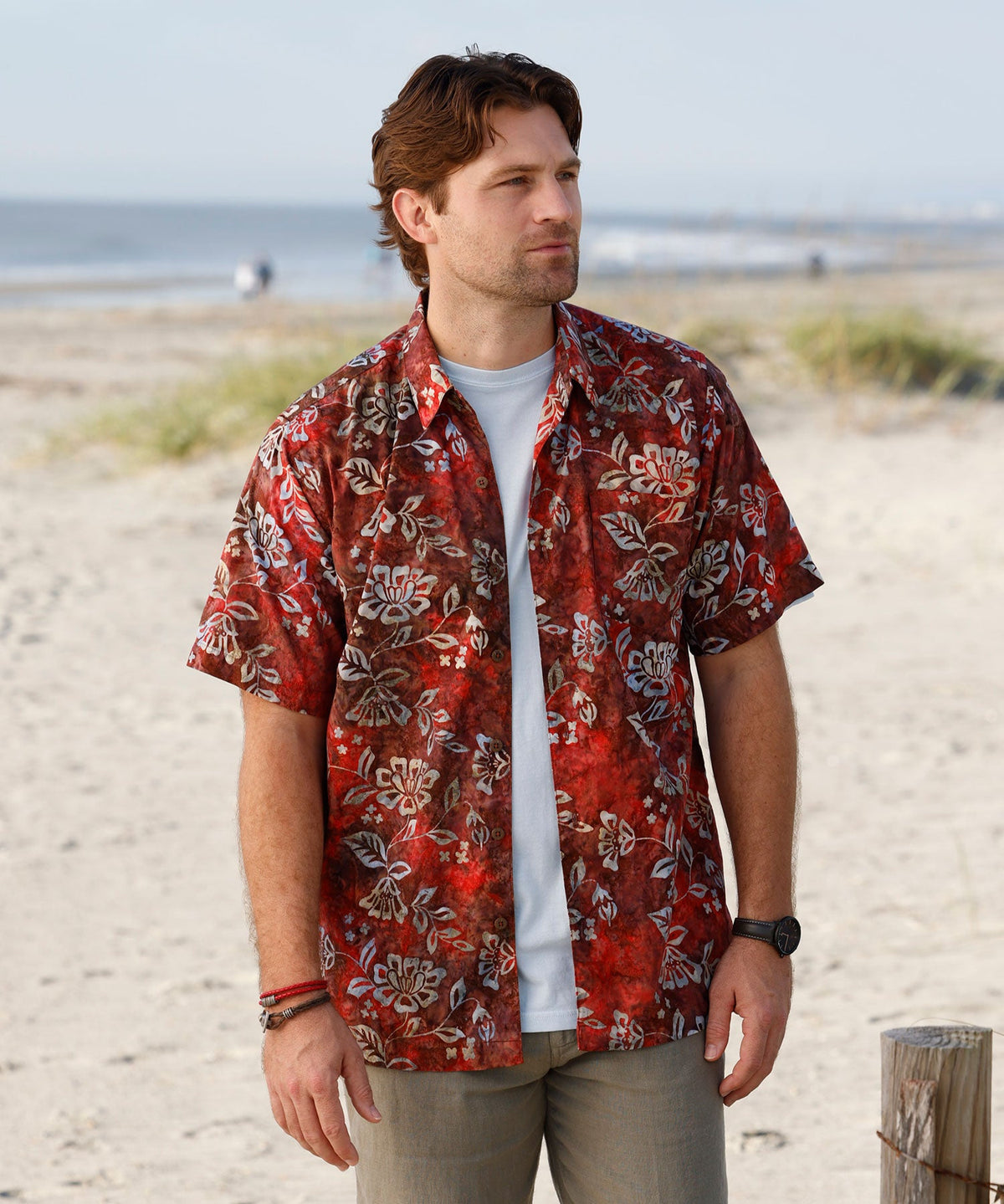 Short Sleeve Batik Print Camp Shirt – Red Swirl