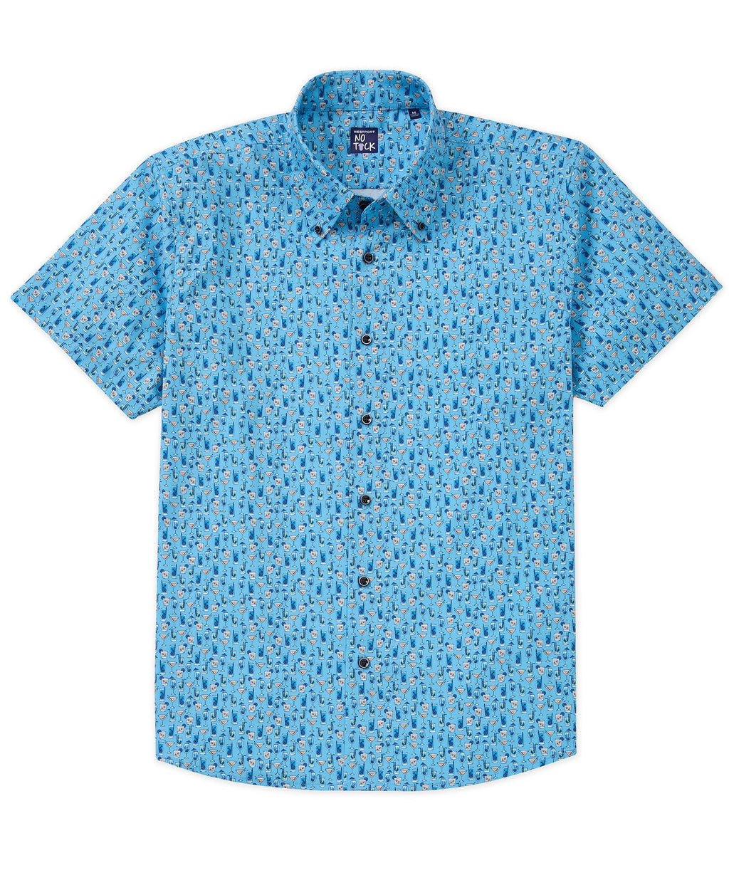 Short Sleeve No-Tuck Performance Print Sport Shirt – Blue