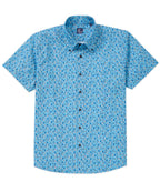 Short Sleeve No-Tuck Performance Print Sport Shirt – Blue