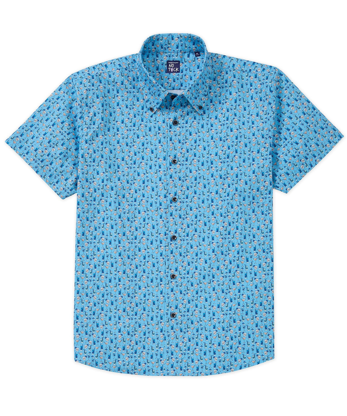 Short Sleeve No-Tuck Performance Print Sport Shirt – Blue