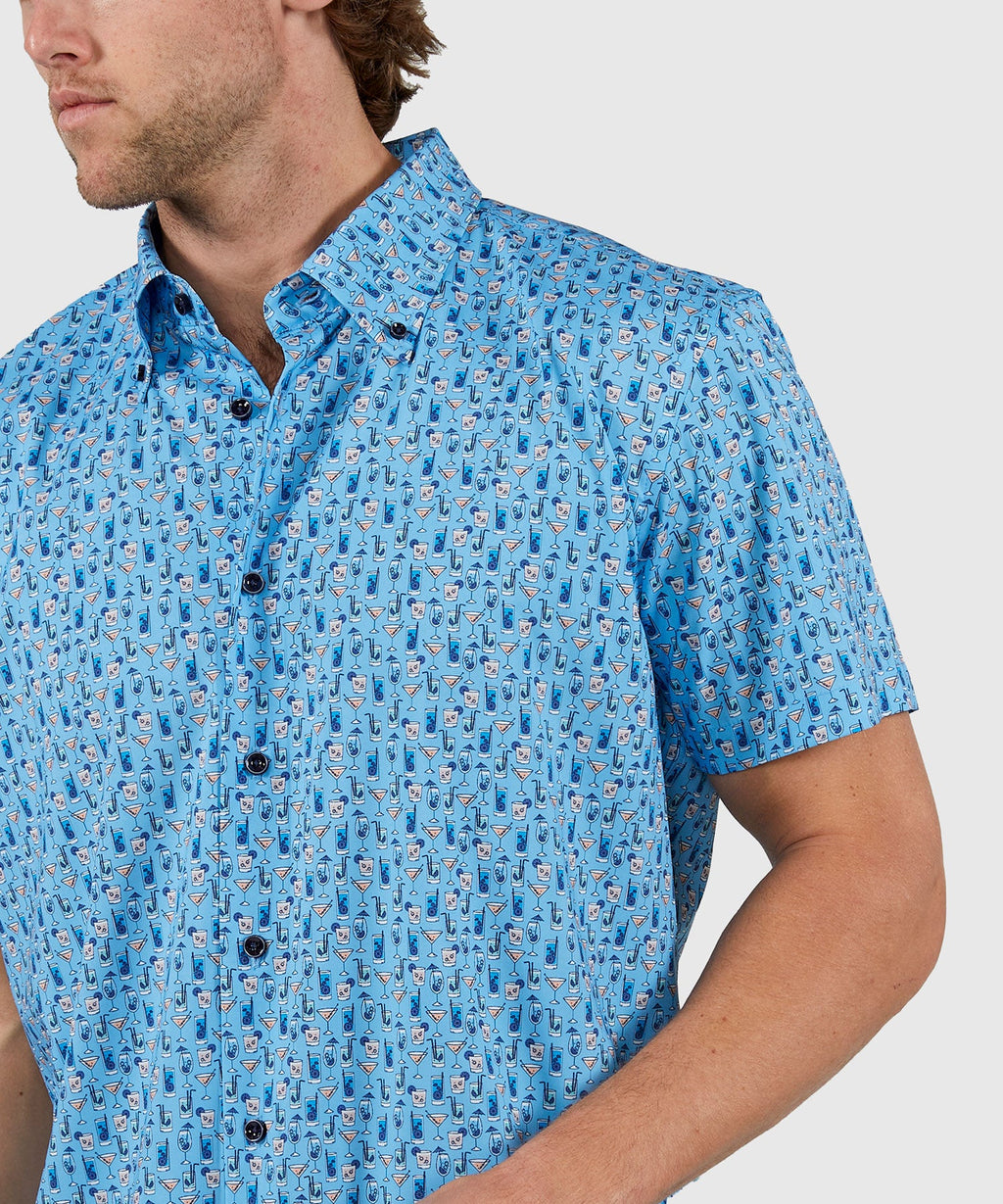 Short Sleeve No-Tuck Performance Print Sport Shirt – Blue