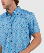 Short Sleeve No-Tuck Performance Print Sport Shirt – Blue
