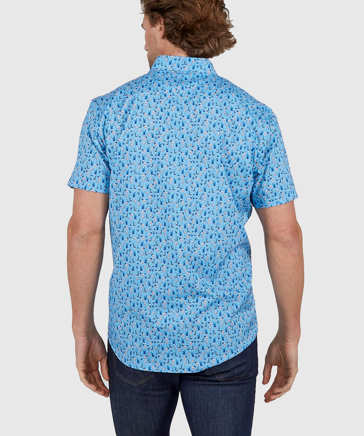Short Sleeve No-Tuck Performance Print Sport Shirt – Blue