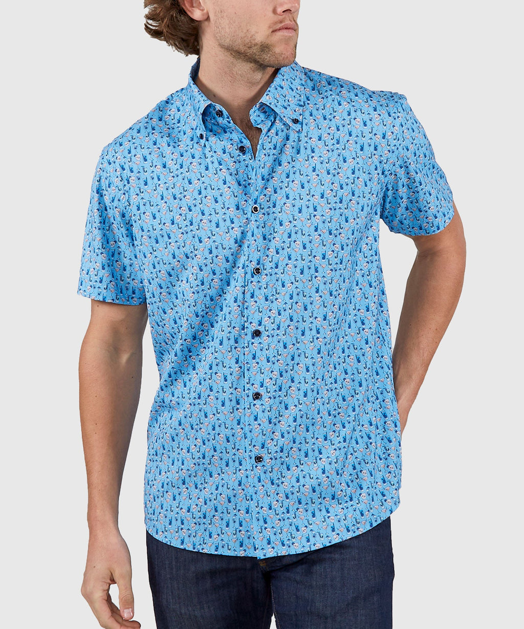 Short Sleeve No-Tuck Performance Print Sport Shirt – Blue