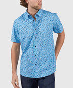 Short Sleeve No-Tuck Performance Print Sport Shirt – Blue