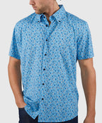 Short Sleeve No-Tuck Performance Print Sport Shirt – Blue