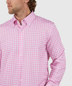 Long Sleeve No-Tuck Performance Gingham Sport Shirt – Pink