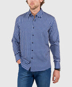 Long Sleeve No-Tuck Performance Gingham Sport Shirt – Navy