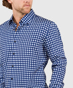 Long Sleeve No-Tuck Performance Gingham Sport Shirt – Navy