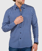 Long Sleeve No-Tuck Performance Gingham Sport Shirt – Navy
