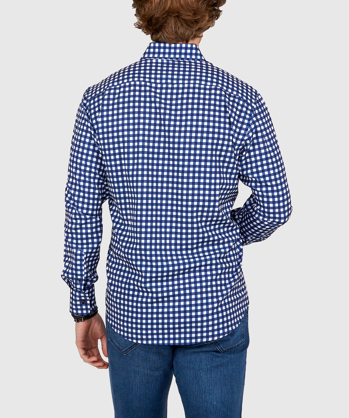 Long Sleeve No-Tuck Performance Gingham Sport Shirt – Navy