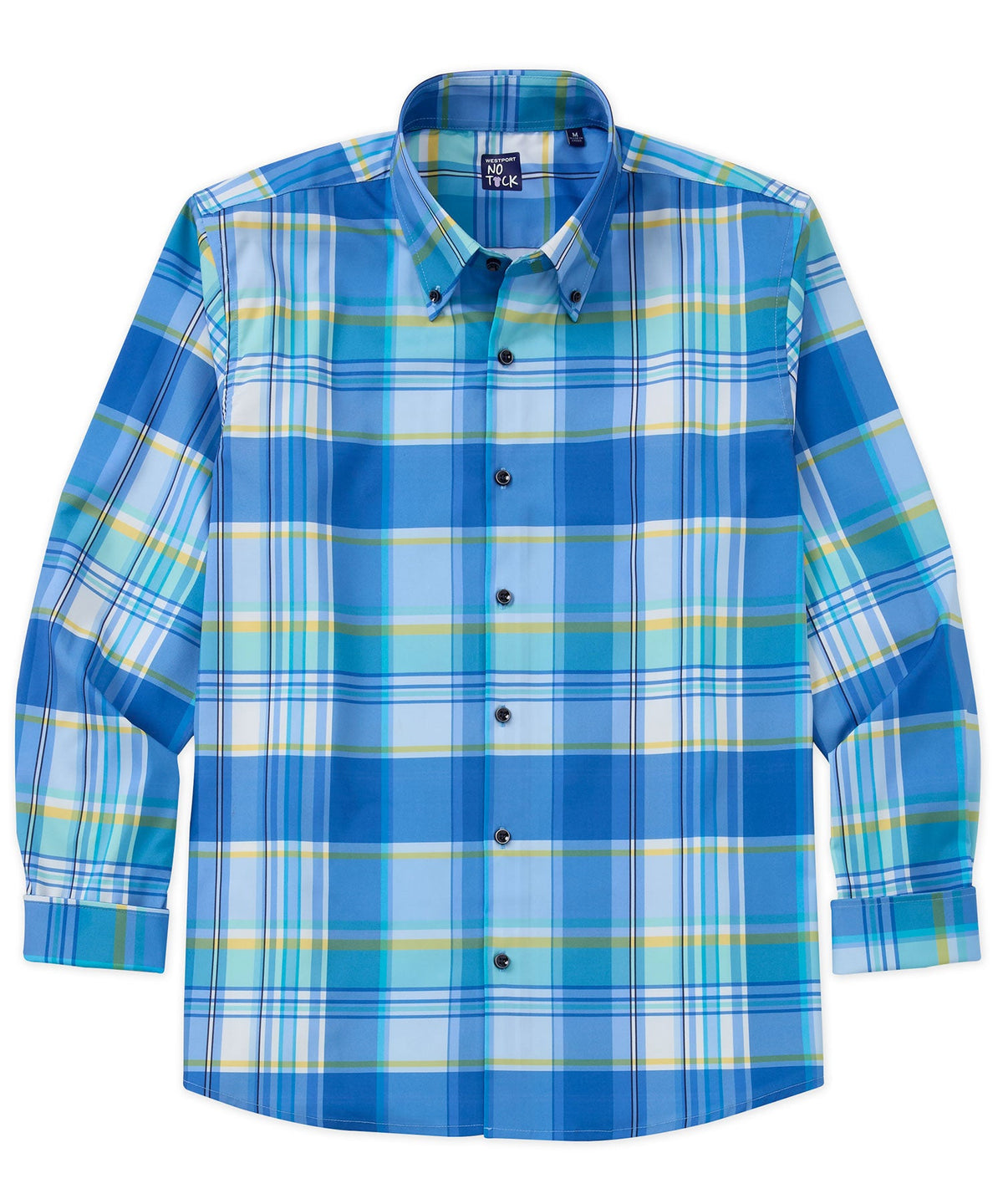 Long Sleeve No-Tuck Performance Plaid Sport Shirt – Blue Multi
