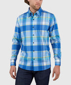 Long Sleeve No-Tuck Performance Plaid Sport Shirt – Blue Multi