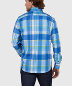 Long Sleeve No-Tuck Performance Plaid Sport Shirt – Blue Multi