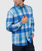 Long Sleeve No-Tuck Performance Plaid Sport Shirt – Blue Multi