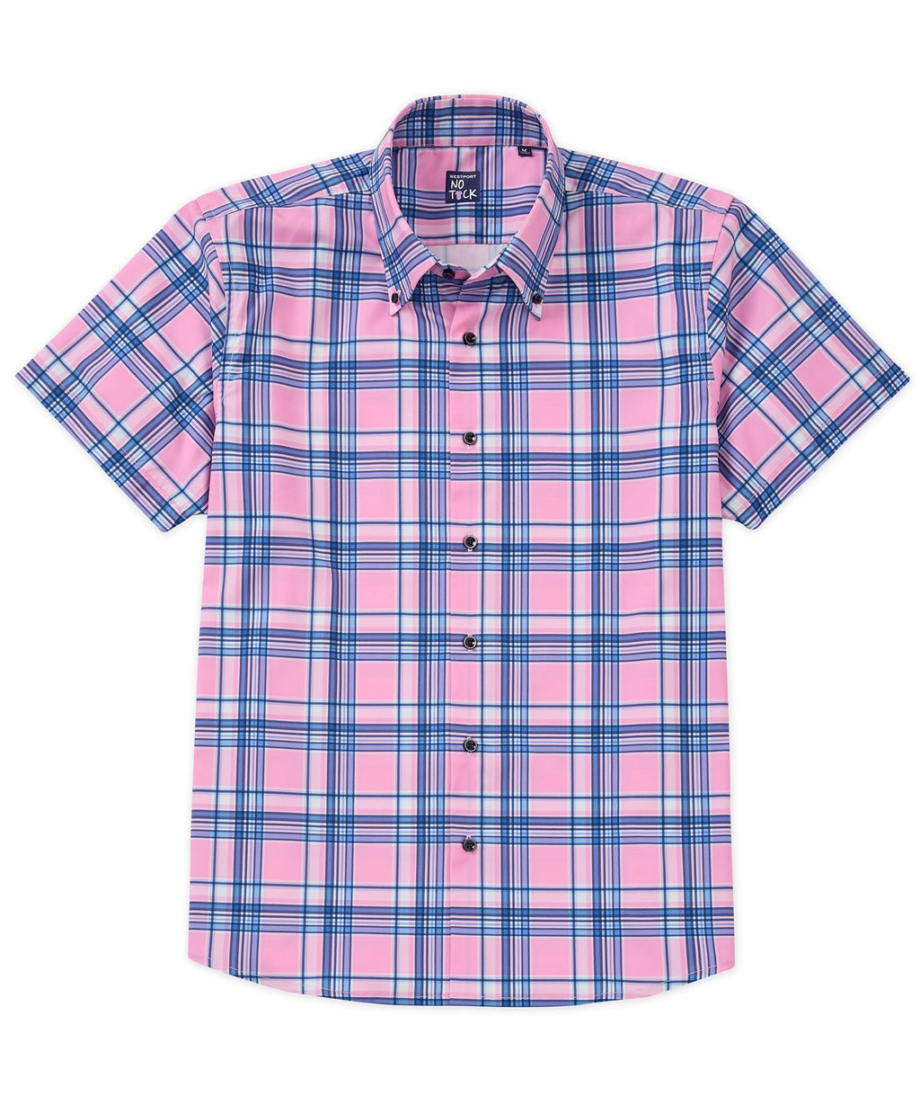 Short Sleeve No-Tuck Performance Plaid Sport Shirt – Pink