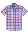 Short Sleeve No-Tuck Performance Plaid Sport Shirt – Pink