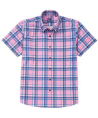 Short Sleeve No-Tuck Performance Plaid Sport Shirt – Pink