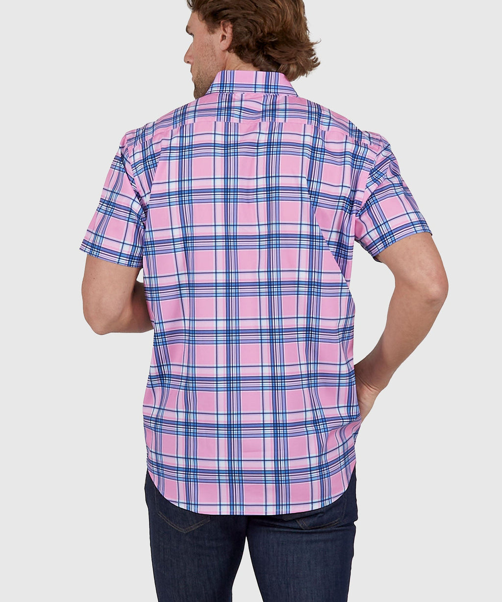 Short Sleeve No-Tuck Performance Plaid Sport Shirt – Pink