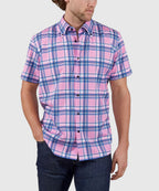 Short Sleeve No-Tuck Performance Plaid Sport Shirt – Pink