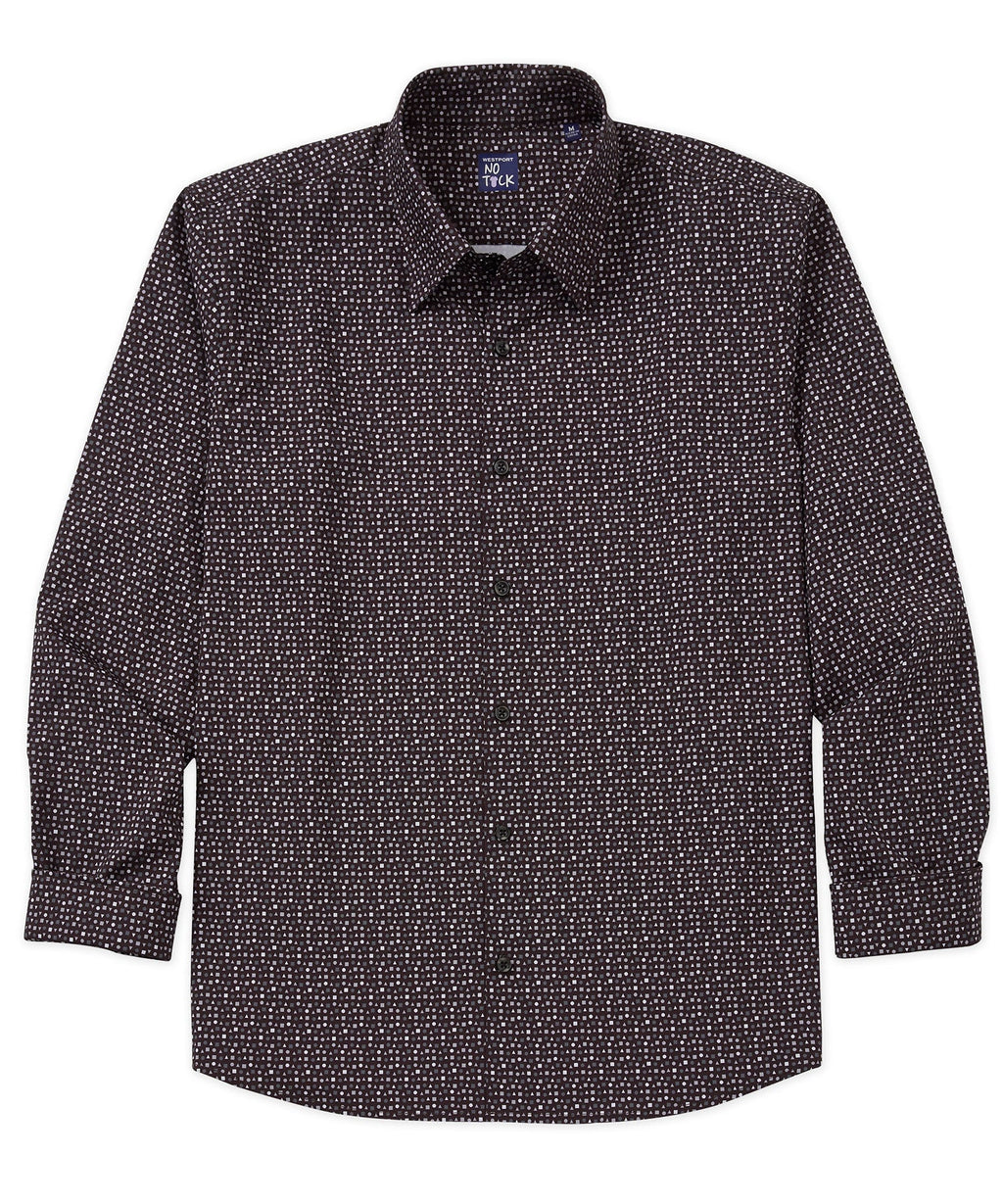 Long Sleeve No-Tuck Performance Print Sport Shirt – Black