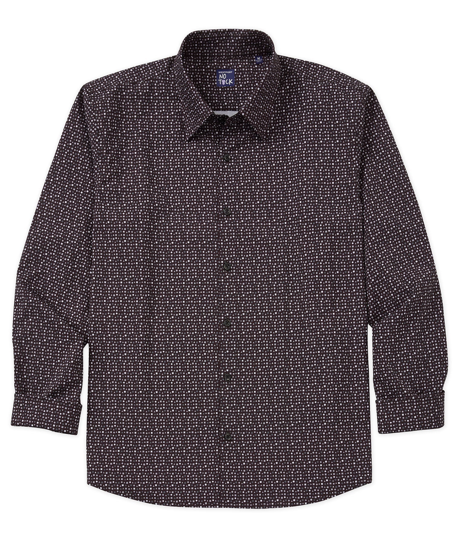 Long Sleeve No-Tuck Performance Print Sport Shirt – Black