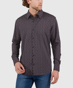 Long Sleeve No-Tuck Performance Print Sport Shirt – Black