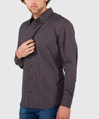 Long Sleeve No-Tuck Performance Print Sport Shirt – Black