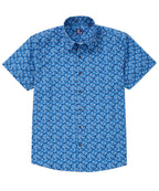 Short Sleeve No-Tuck Performance Gradient Geo Sport Shirt – Blue