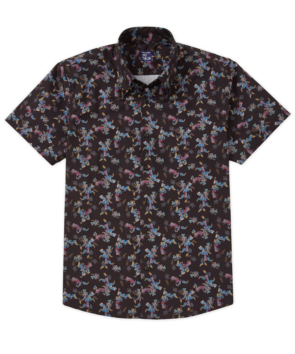 Short Sleeve No-Tuck Performance Paisley Sport Shirt – Black Multi